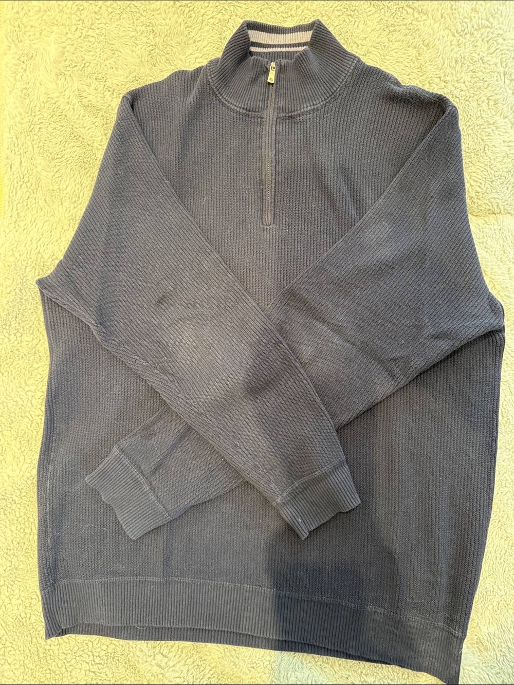 Tommy Bahama Navy 100% Cotton Quater-Zip Ribbed Sweater